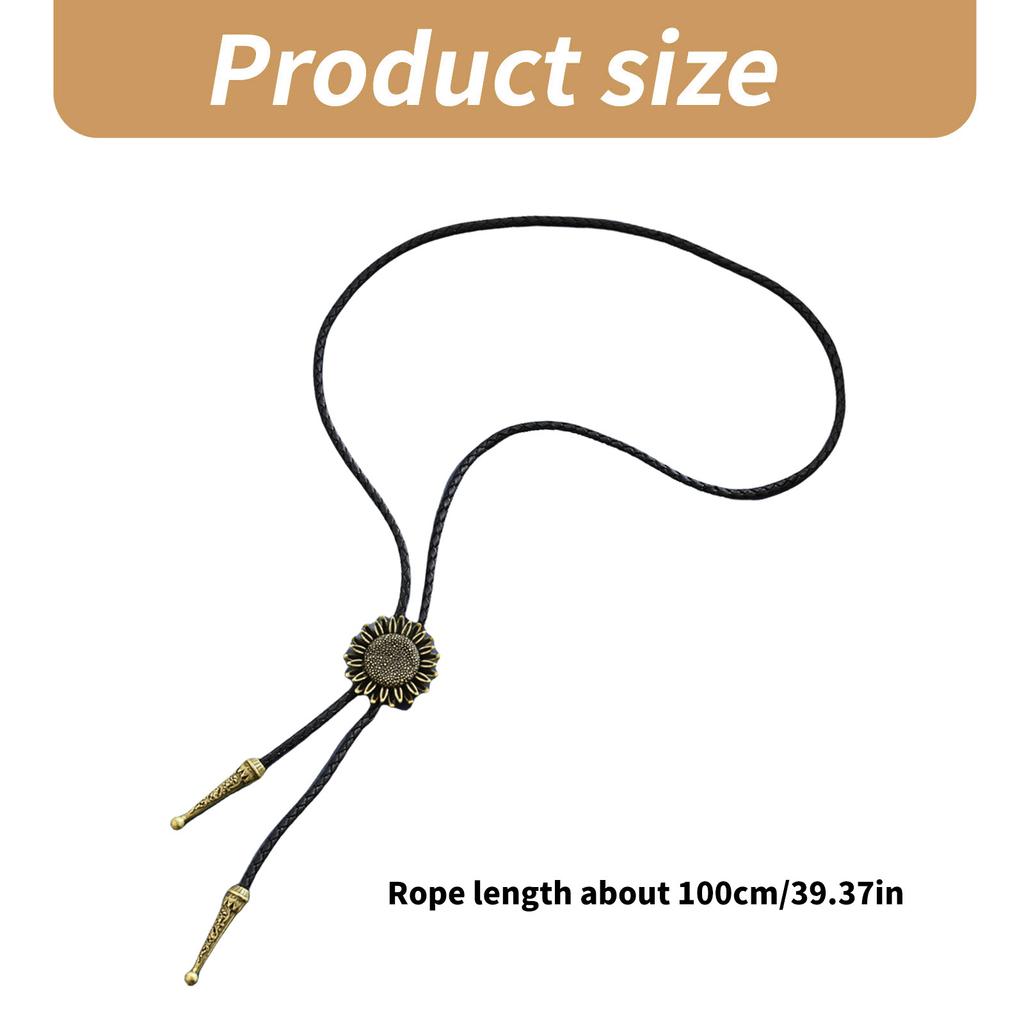 Metal Sunflower Bolo Tie Western Cowboy Necktie with PU Leather Cord for Men and Women Sweater Adjustable Collar Chain