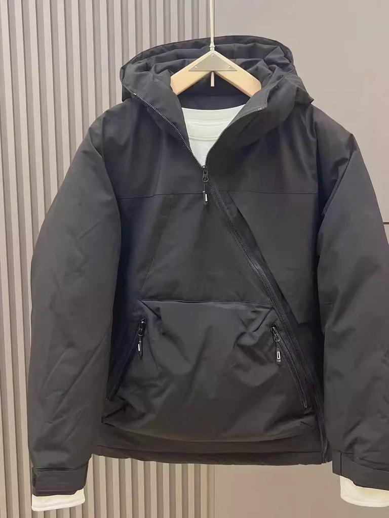 Men's Asymmetrical Zipper Jacket - 2025 Autumn Casual, Cold-Resistant, Windproof, Short Length, Versatile Workwear.