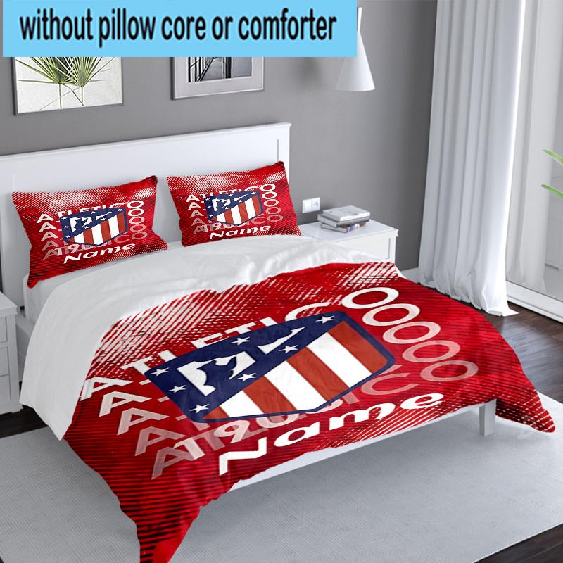 3PCS Custom Name Atletico Madrid Crest Bedding Set, Including 1pc Duvet Cover And 2pcs Pillowcases, Suitable for dorms and bedrooms Gift