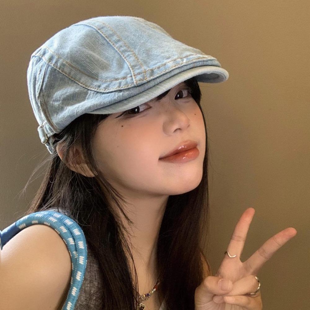Cloth Denim Beret Washed Artist Hat Casual Newsboy Hat  Women