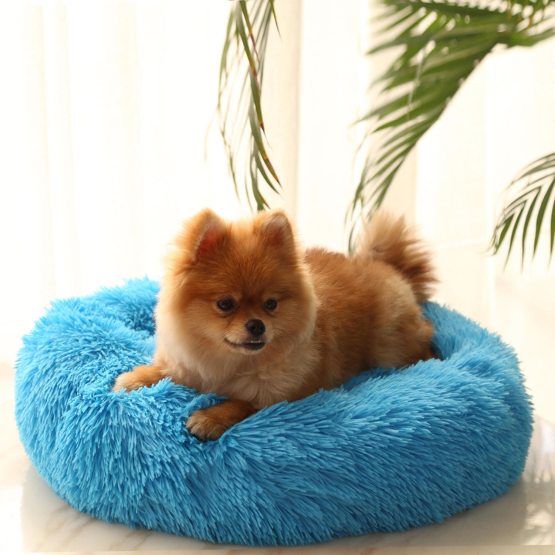 

Winter round plush small medium cat kennel kennel pet bedding dog house cat cushion diameter 40cm (about 2.5 kg pets) озеро синий