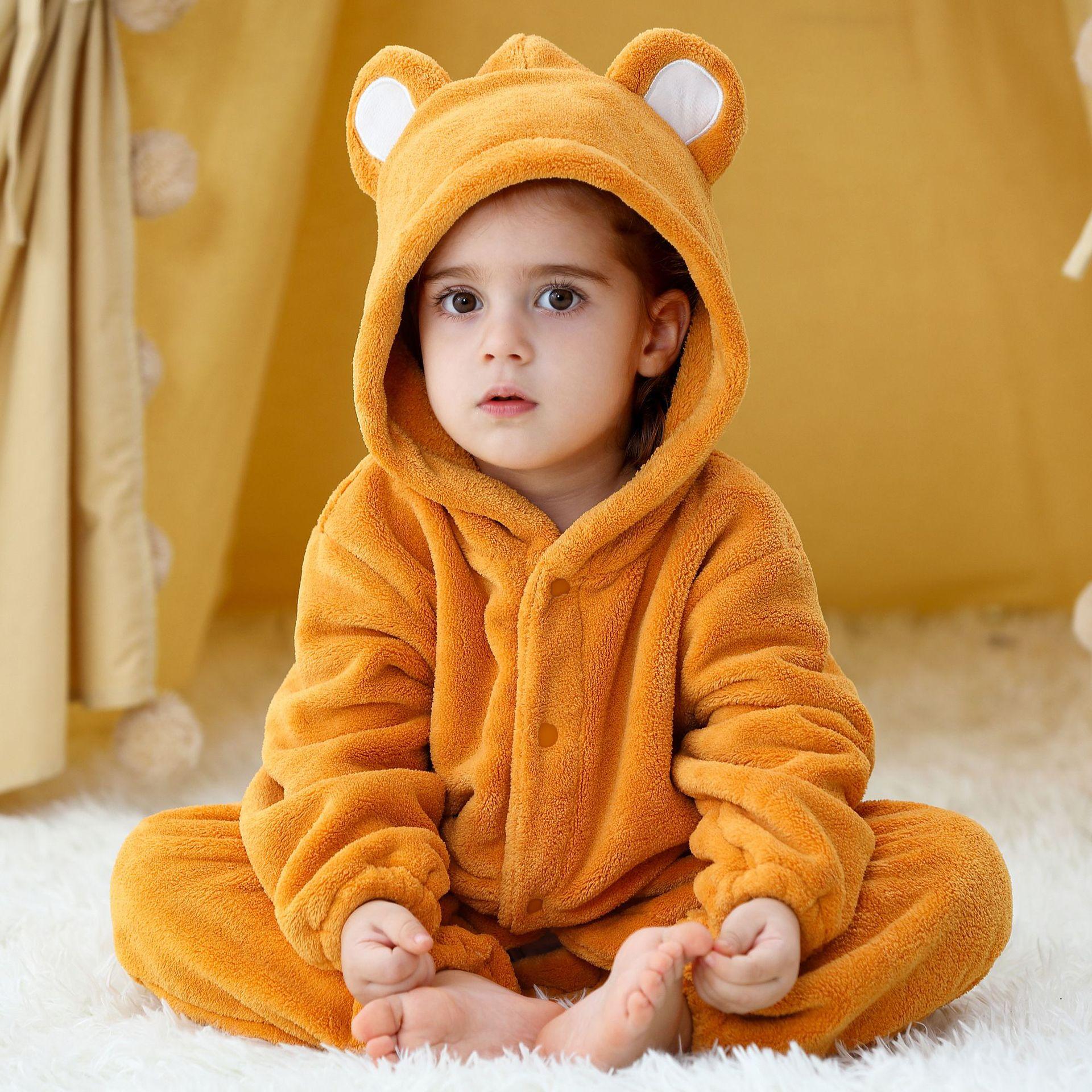 Winter Baby Rompers Baby Pyjama's Panda Tijger Luipaard Aap Vos Dier Cartoon Met Capuchon Jumpsuits Cosplay Kostuum Jongens Meisje Pyjama 70 (0-6M)