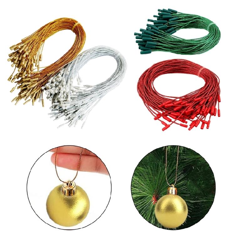 200 Stück Weihnachtsbaum-Anhänger Haken Schmuckaufhänger Vorgeschnittenes Band Einfache Befestigung mit Clip Vorgeschnittene Aufhängeschnur