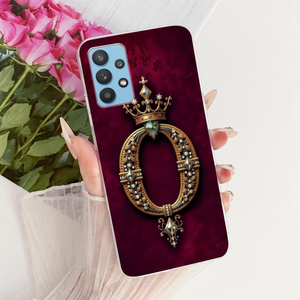 Clear For Samsung A32 5G SM-A326B Cover For Samsung Galaxy A32 5G Case Luxury Crown A-Z Letters 2D Flat Pattern Soft Phone Case