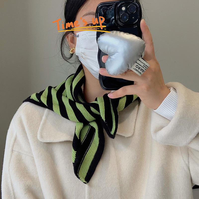 New Striped Triangle Scarf Women's Wool Knitted Scarf Korean Version Ins Outer Warm Small Scarf