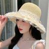Lace flower straw hat women's summer sunshade sunscreen hat seaside beach sun hat big brim showing face small bucket hat