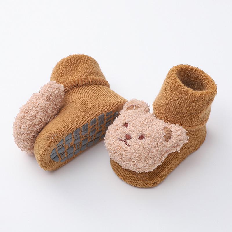 1Pair Middle Tube Socks Winter Cotton Cute Thick Boy Bear Baby Socks Girls Anti Slip Soled Toddler Floor Socks Soft