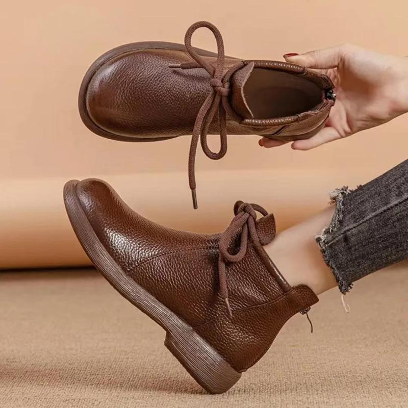 Prawdziwa Skóra Wygodne Płaskie Krótkie Botki Miękka Powierzchnia Miękka Podeszwa Wygodne Wszechstronne Damskie Skórzane Botki Skóra Bydlęca Antypoślizgowe Botki 35-41