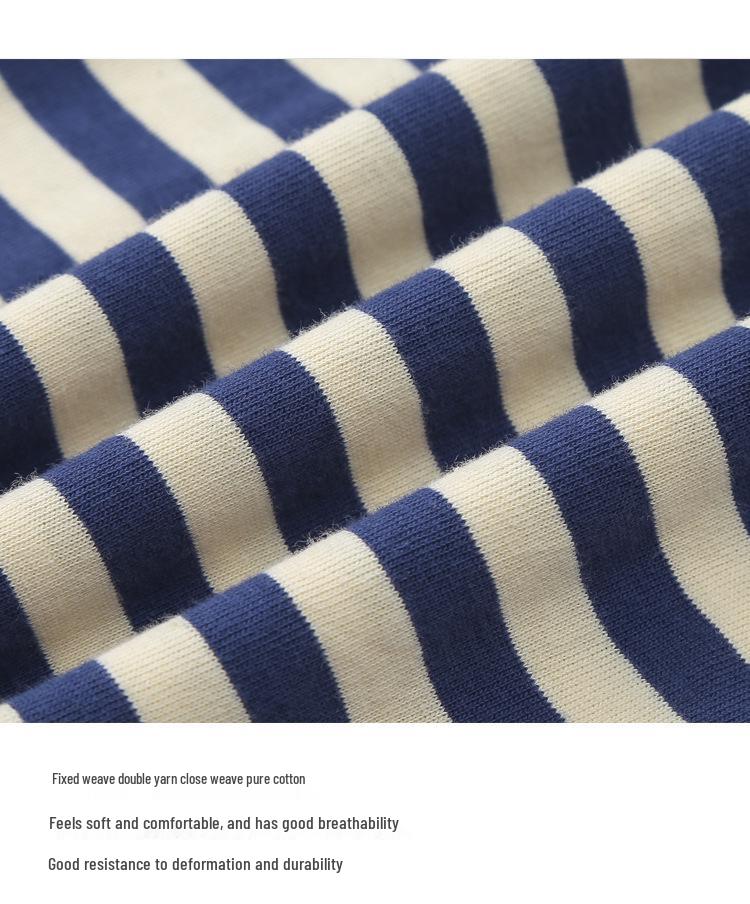 Vintage Sailor Striped Cotton Polo Shirt for Men - Summer Short Sleeve Turn-Down Collar