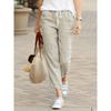 Pantaloni Casual da Donna Larghi e Affusolati Cotone Lino Vita Elastica Coulisse Pantaloni Capri con Tasche Colore Unito