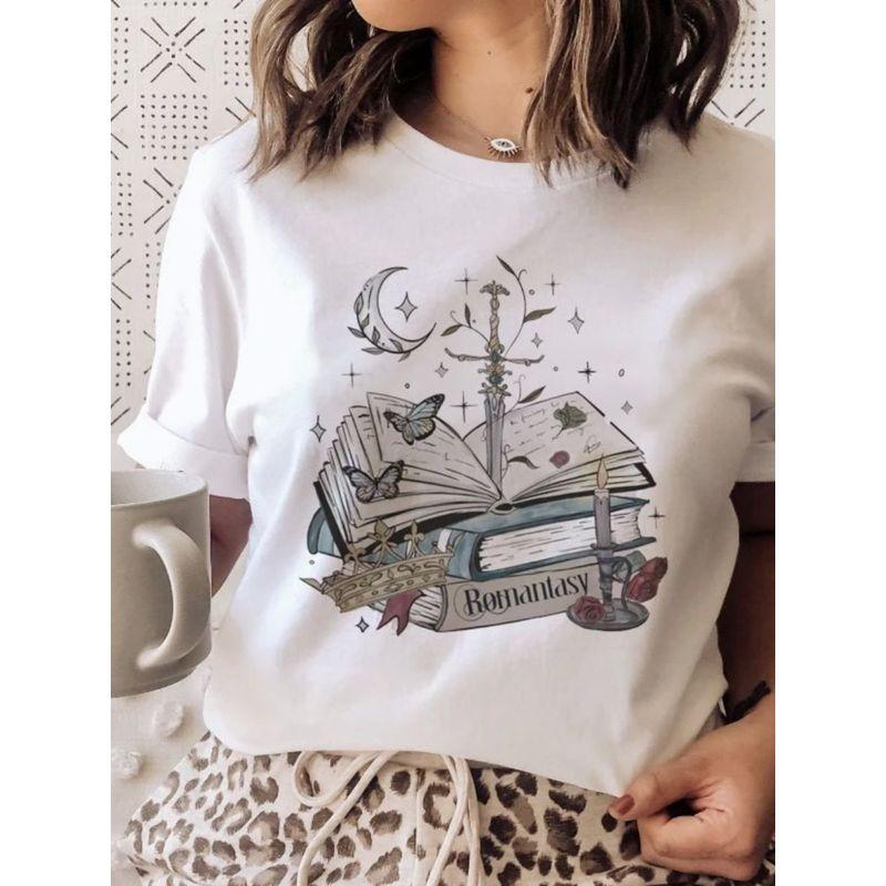 3D Book Printed Short Sleeve T-shirt 3D Book Print Round Neck Short Sleeve T-shirt