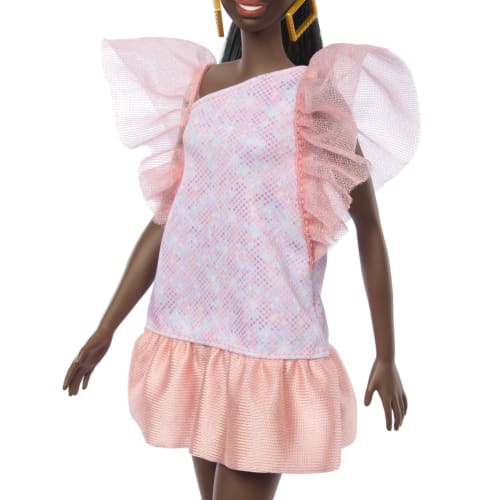Barbie Barbie Fashionista Ruffle Sleeve Dress Dress Up Doll/House Barbie Doll Ages 3 and Up Pink HRH14
