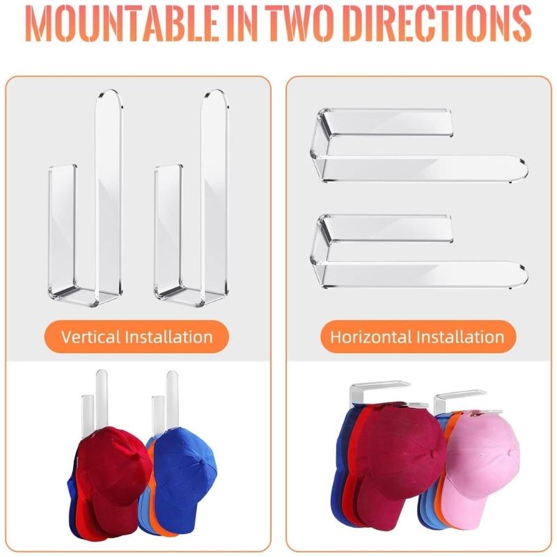 2er-Pack Klebrige Klare Hut-Haken Display- und Aufbewahrungsständer für Baseballkappen Acryl-Hut-Organizer für Männer Frauen