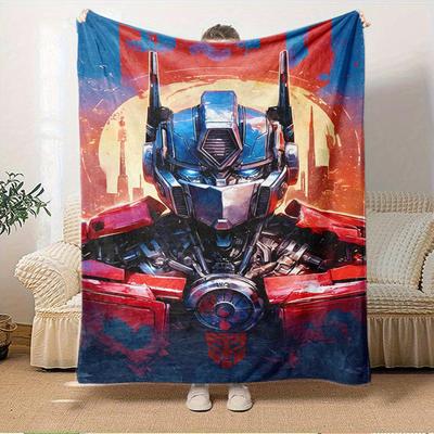 For Transformer,Optimus Prime,Robotics-Themed Flannel Blanket, Glam Style, Digital Print, All-Season Comfort, Tear-Resistant, Knitted Crafts