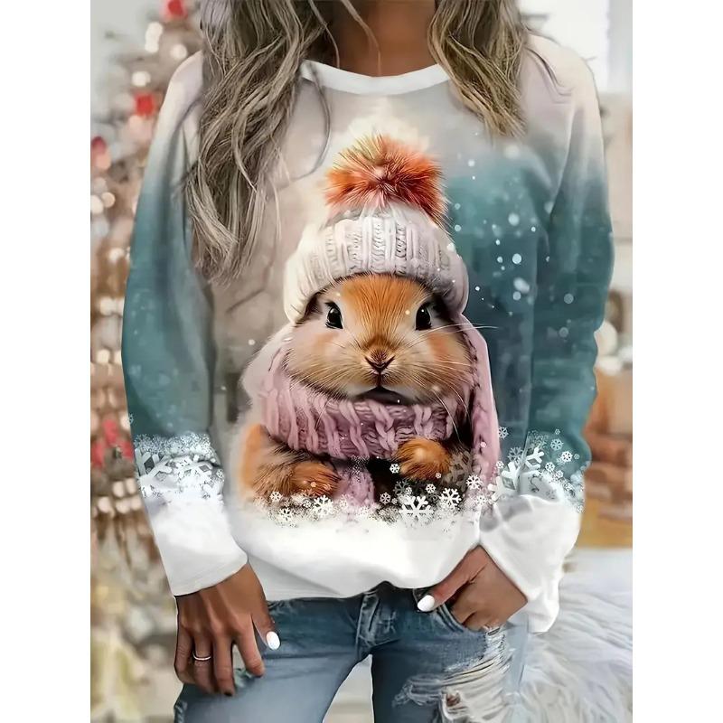 

Простой свободный и удобный повседневный топ с круглым вырезом и животным принтом, женские футболки с длинным рукавом 5XL