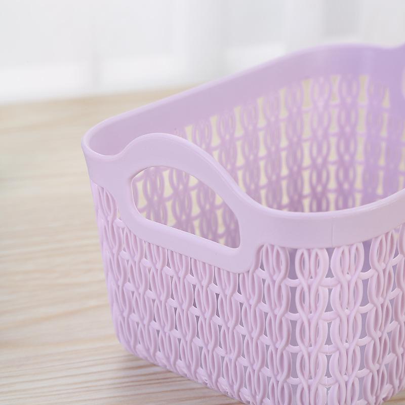 1pc Hollow Portable Storage Basket Kitchen Home Office Stacked Handheld Sundries Carved Out Rattan Plastic Organizer Container