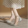 Fashion Low Top Single Shoes Women Fashion Pointy Light Mouth Sequin Butterfly Knot Line with Anti-slip Wear Heels