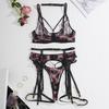 Sexy Women's Bra Set Leopard Print Ultra-Thin Lingerie Set Bra & Panty Garter Belt Set