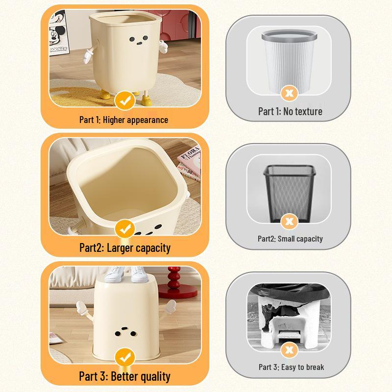 Cute Cartoon Trash Can with Paper Holder - Large Capacity for Home, Dorm, or Bedroom Use