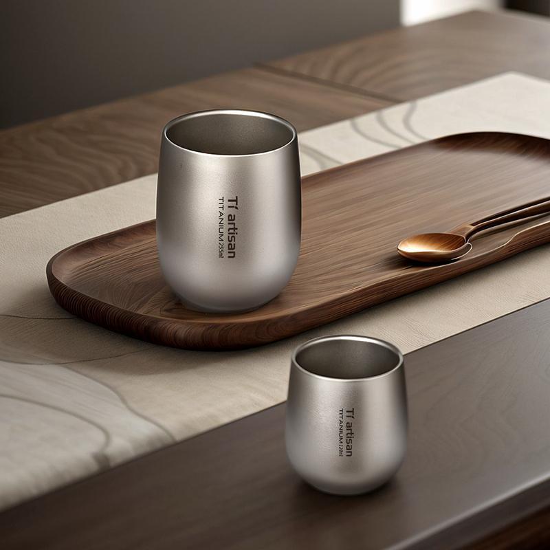 Pure Titanium Water Cup Double Wall Titanium Mug Lightweight Insulated Beer Tea Tumbler For Home Office Daily Drinking