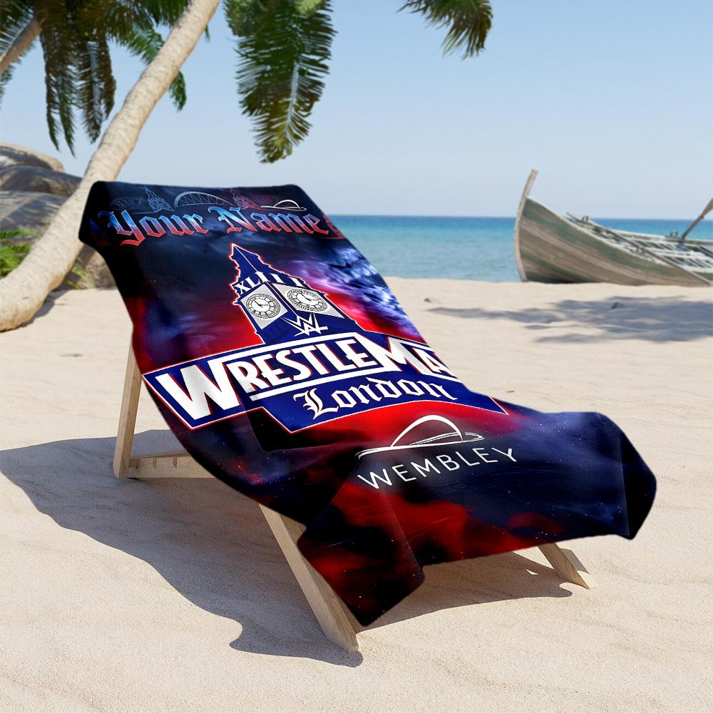 Wrestlemania Customized Name Beach Towel Super Soft & Absorbent Perfect for Traveling Yoga Camping and Swimming
