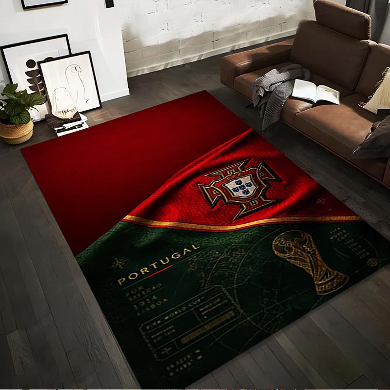 Portugal Soccer Emblem Theme Rug Non-slip Rug Suitable for Living Room and Bedroom Sofas.