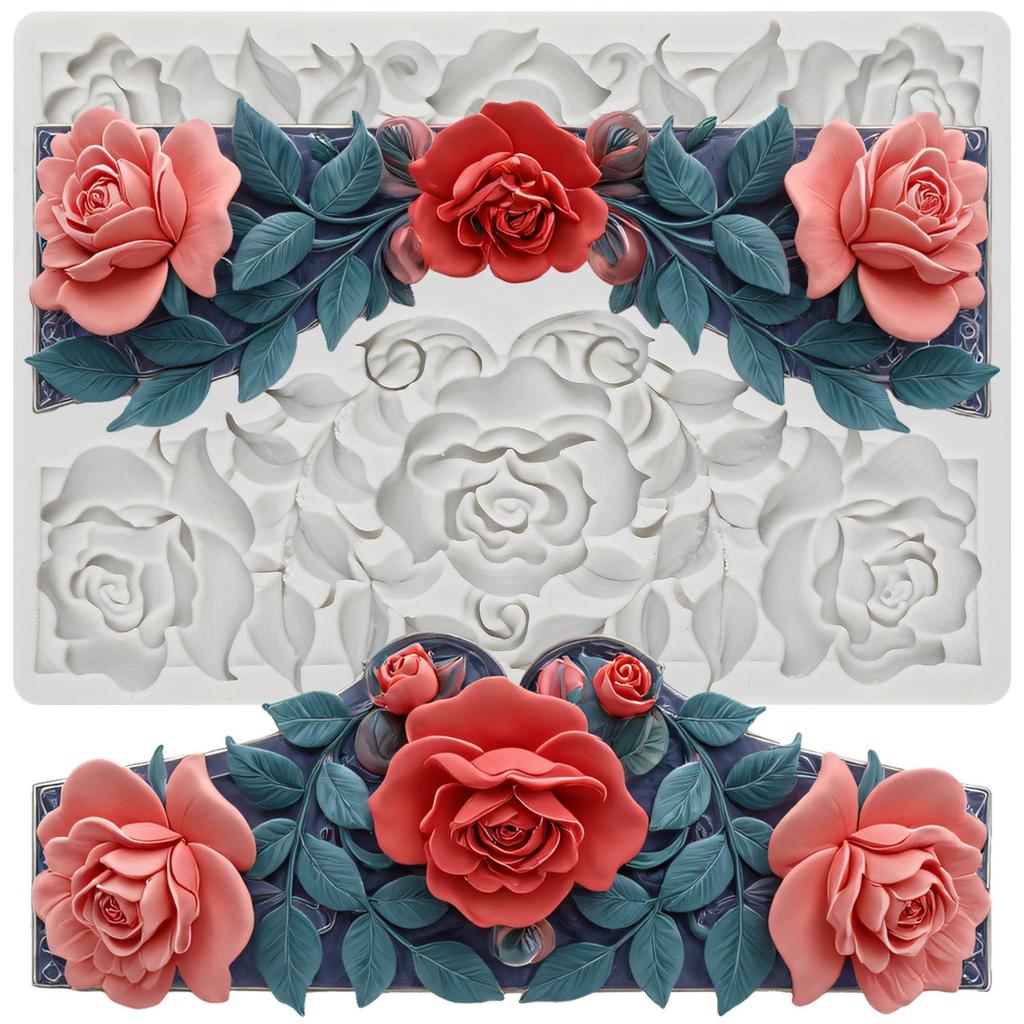 Barocker Blumenrahmen Silikonform Rosenblume Fondantformen Kuchendekorationswerkzeuge Themenkuchen Dessert Dekoriert Schokoladenbonbonform