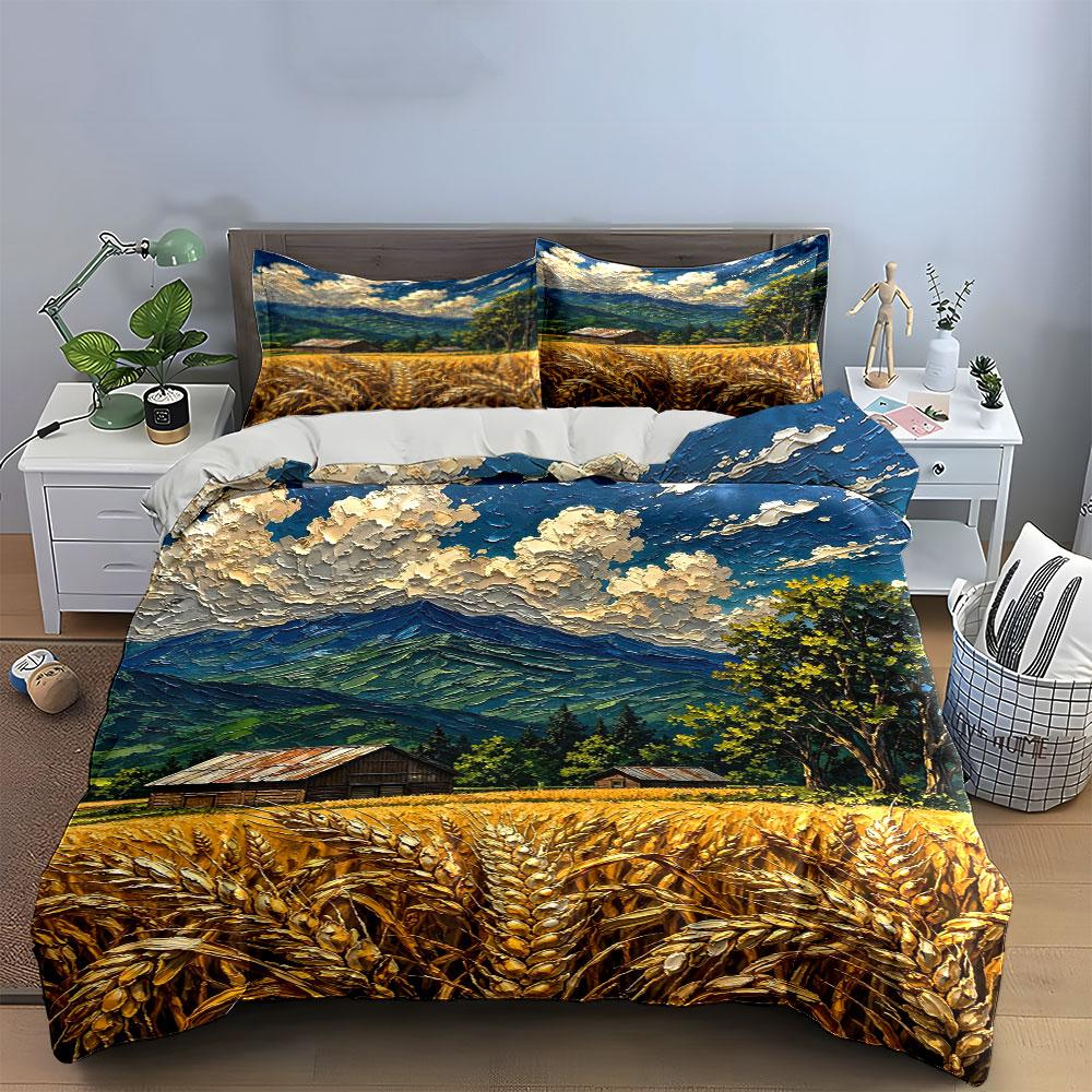 Mountain Landscape Golden Wheat. Bedding Sets Duvet Cover Sets Duvet Covers Pillowcases(1 * Duvet Cover 2 * Pillowcases, Without Duvet Insert)