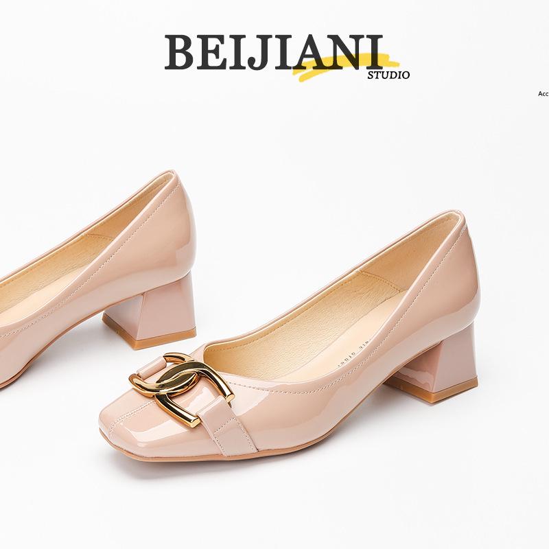 BEIJIANI Lammfell Square Toe Blockabsatz High Heels – Damen Convertible Step-Down Schuhe mit Metalldetail