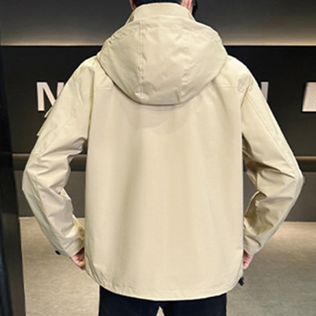 Men's Solid Color Outdoor Casual Jacket Hooded Jacket Men's Workwear Multi Pocket Jacket