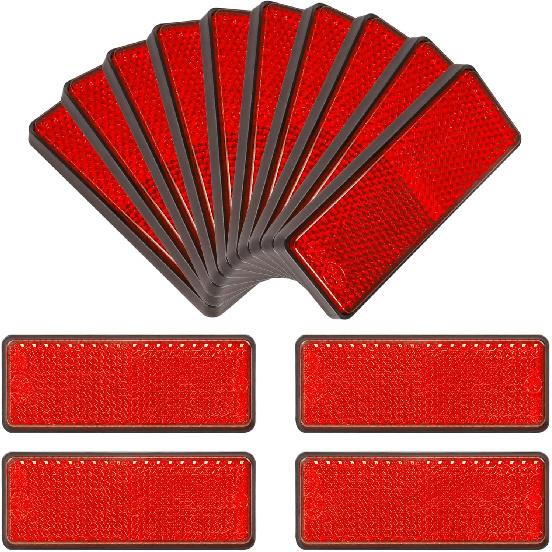 10 Pack Red Self Adhesive Rectangle Reflectors, E11 Approval Road Safety Stick-On Rear Reflectors For Trailer Caravan Truck Lorry Or Agricultural