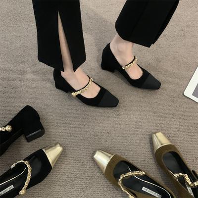 French Evening High Heels With Skirt Mary Jane Shoes Winter Spring Small Fragrant Black Single Shoes Women'S Leather Shoes