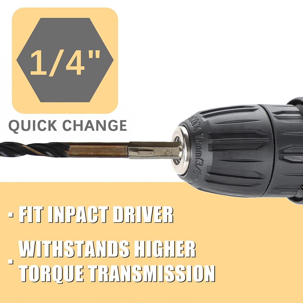 13Pcs Twist Drill Bit 1/4in Hex Shank 1.5‑6.5mm Fast Change for Wood Plastic Metal Hex Shank Twist Drill Bit Twist Drill Bit