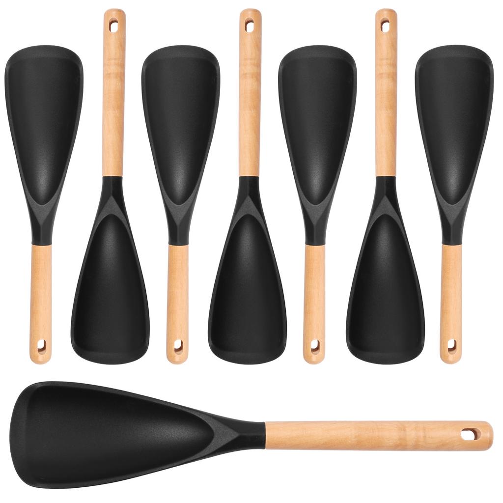 2-8Pcs Silicone Spatula Cooking Spoon Wooden Handles Rice Scooper Nonstick Spatulas for Baking Cooking Mixing Kitchen Utensils