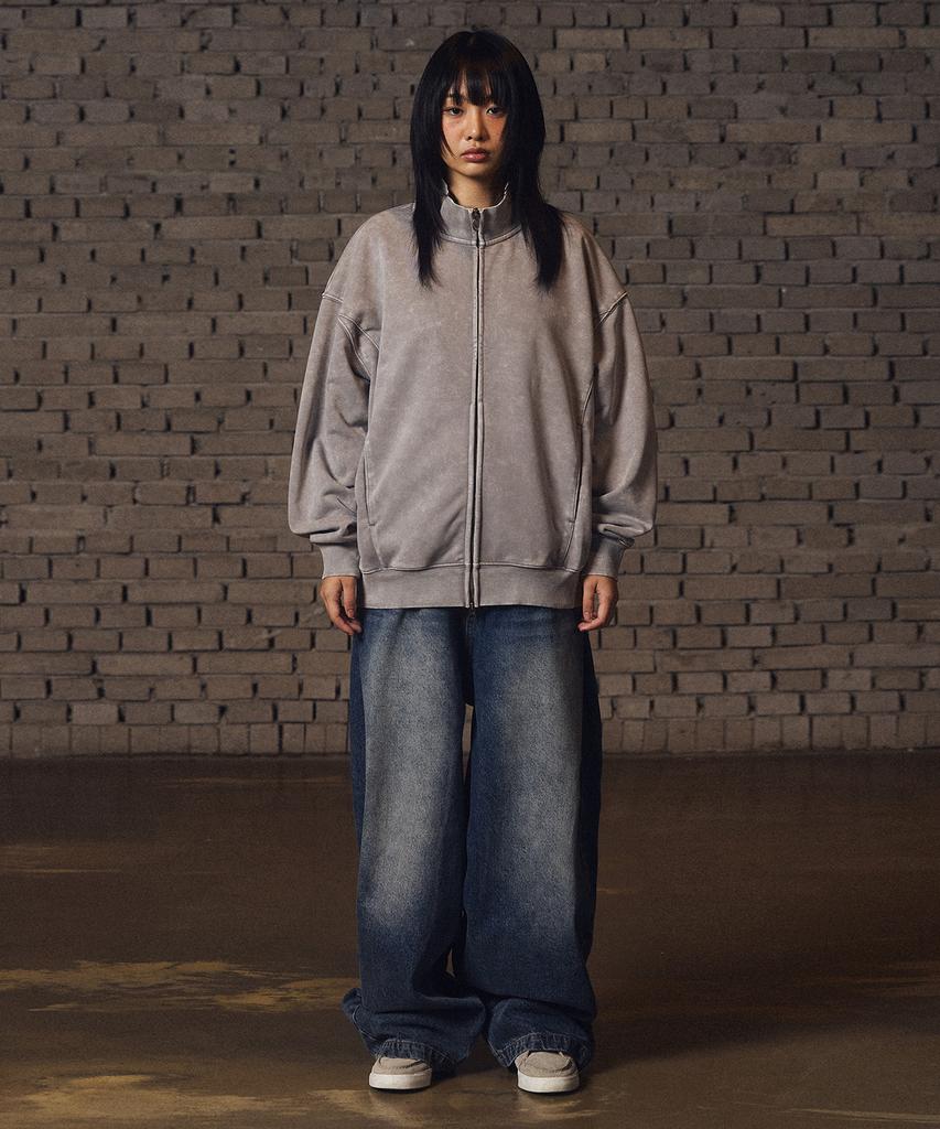Filluminate Side Seam Pigment Zip Up-Gray