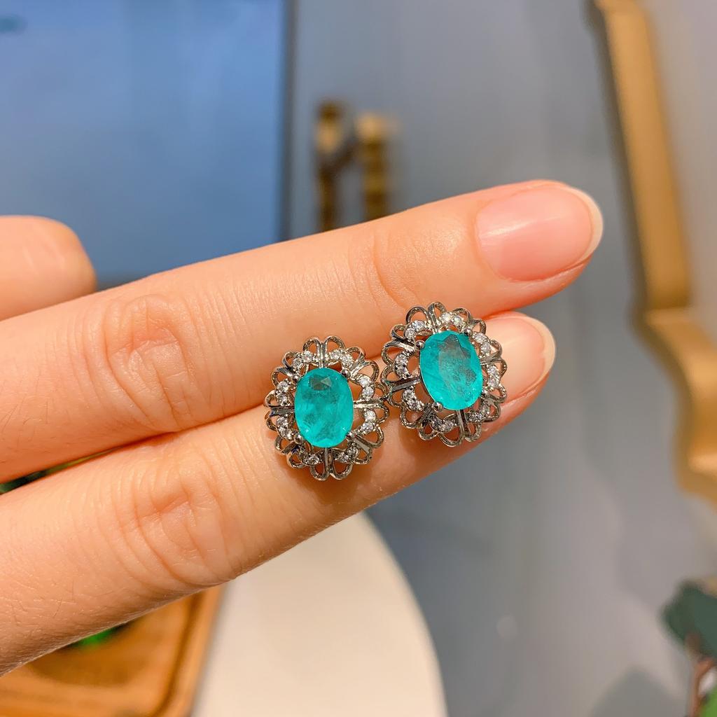 Huamei Jewelry Natural Paraiba Necklace Wedding Banquet Three Piece Set Gemstone Earrings