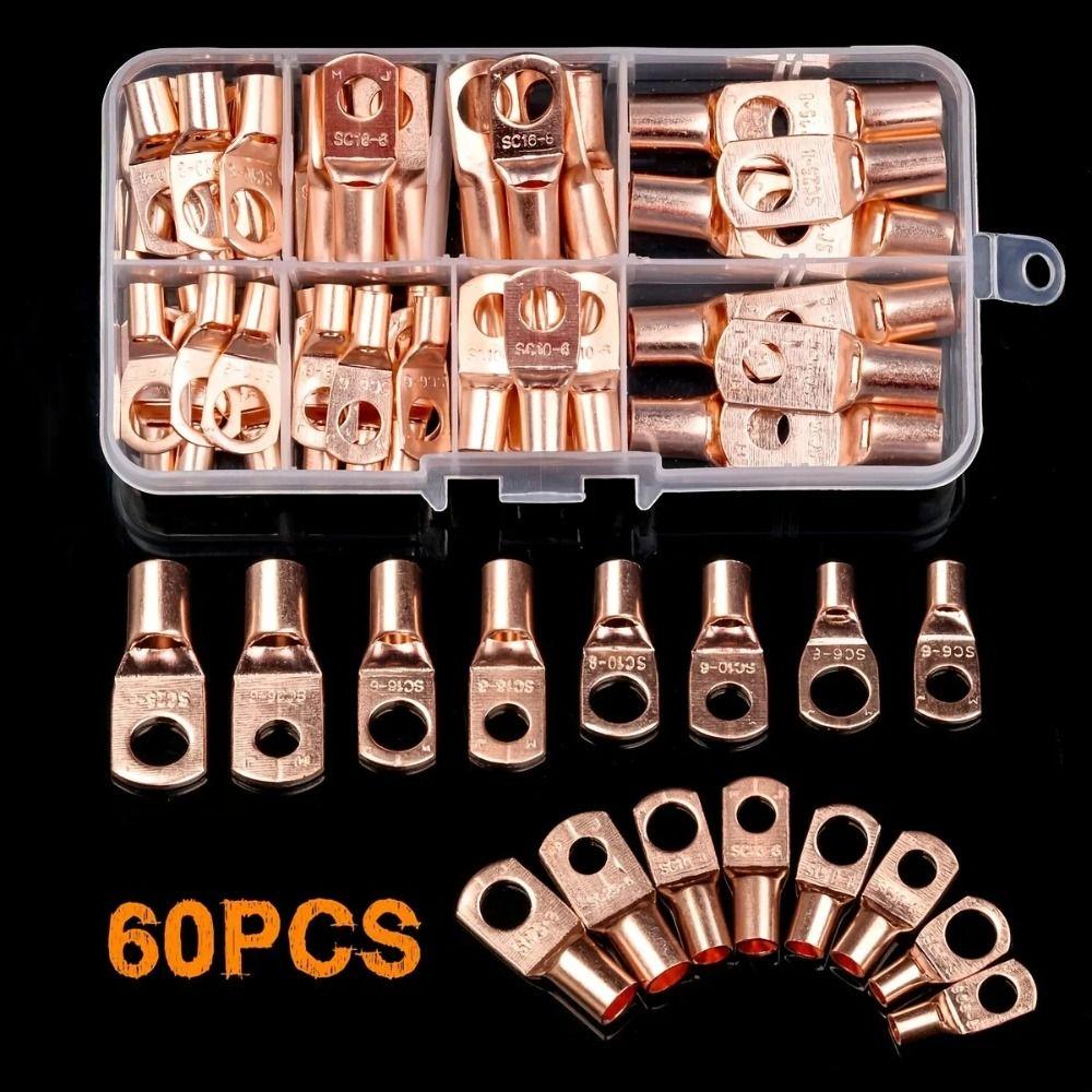 60CPS Bare Cable Terminal Wire Crimp Connector Cold Pressing Wire Lug Connector Ring  Electrician