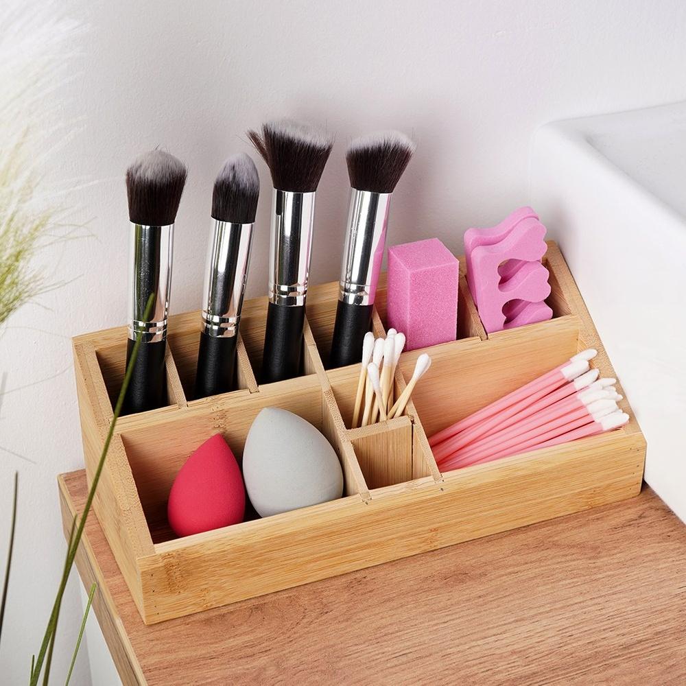 Bamboo Organizer Box Cosmetic Container Makeup Accessories