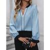 Womens V Neck Long Sleeve Contrast Color Blouse