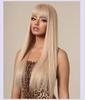 European Style Champagne Brown Long Straight Hair Wig with Bangs