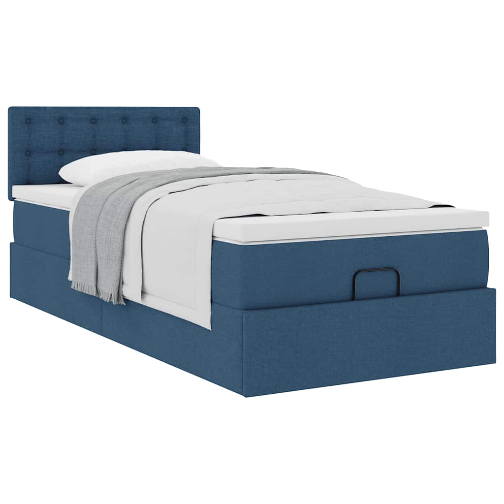 Ottoman Bed with Mattress Blue 90x200 Cm Fabric