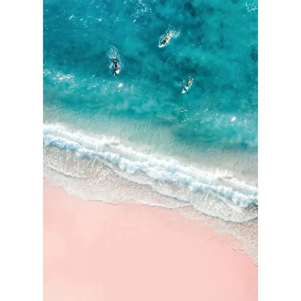 Pink Beach Ocean Artwork Poster Canvas Printing Surf Coconut Tree Nordic Wall Art Living Room Bedroom Home Decor