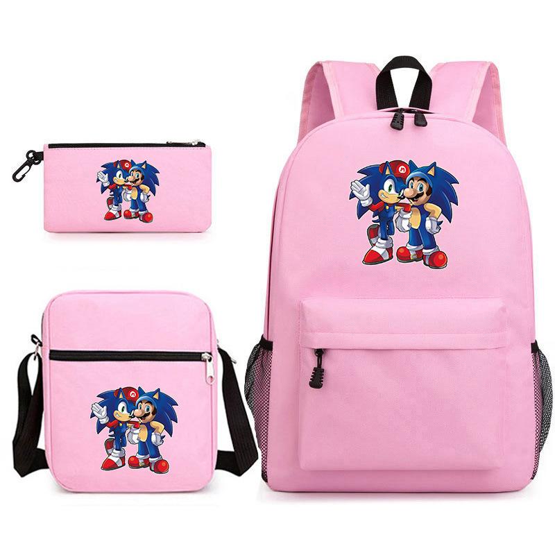 Backpack Sonic Student School Bag Cartoon Backpack Shoulder Bag Pencil Case Three-Piece Set