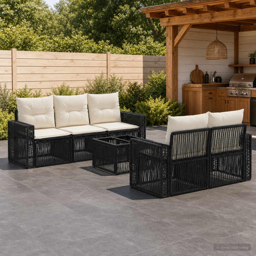 6 Piece Black Poly Rattan Garden Sofa Set