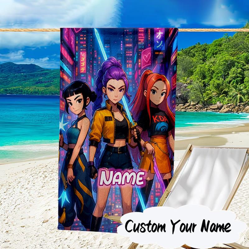 Custom Name KPop Cartoon Microfiber Beach Towel Super Soft & Absorbent for Bath, Beach, Travel Bath Time Accessory, Fan gifts