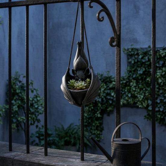 Gothic Flower Pot Bat Shaped Hanging Planter, Plant for Indoor Outdoor Garden Distinctive Landscaping Holder Wall Decor, Unique Wing Flowerpot
