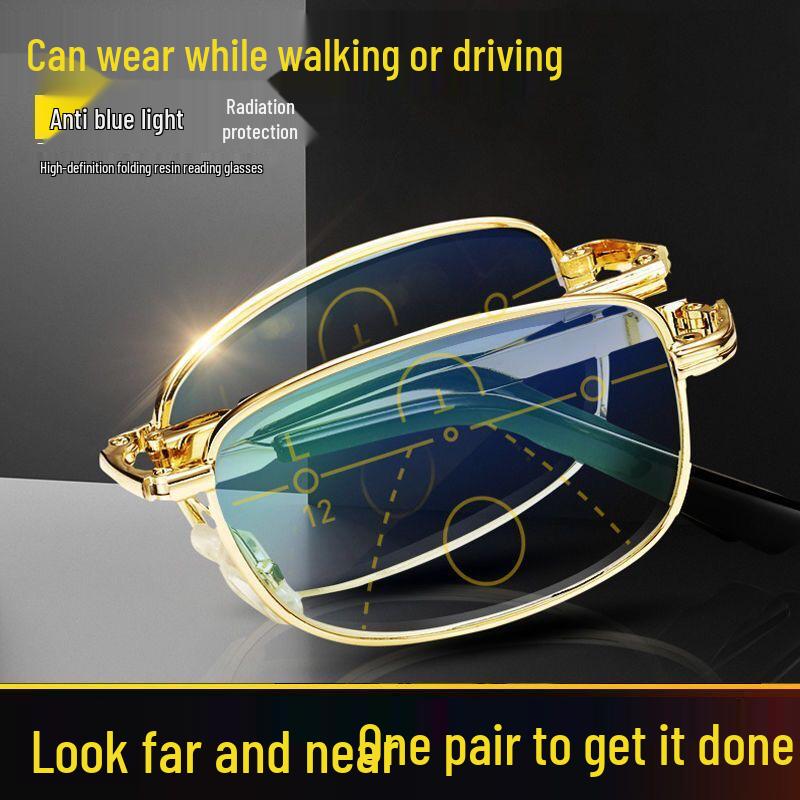 

Портативные складные бифокальные очки для чтения с прогрессивными мультифокальными линзами и защитой от синего света, в комплекте чехол 200