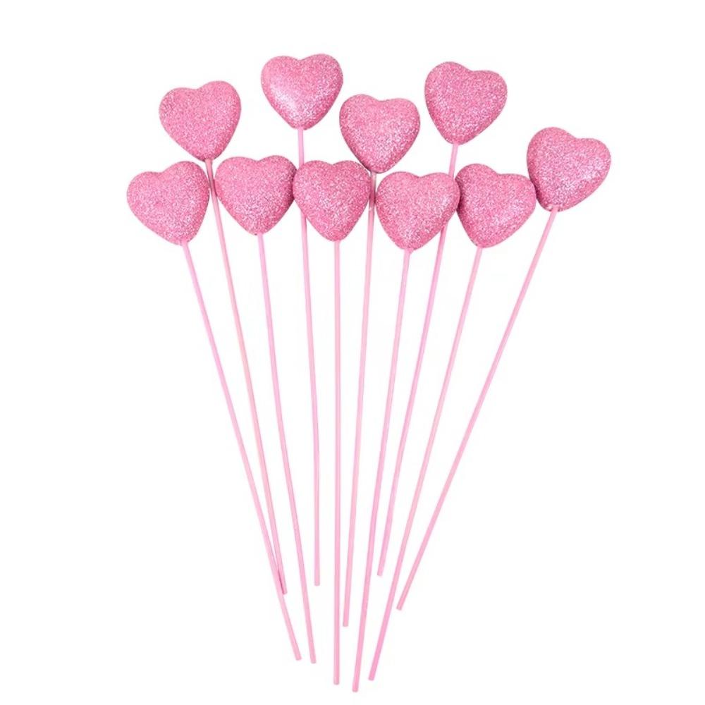 10pcs Reusable Glitter Hearts Stick Foam Flower Bouquet Red Heart Branch DIY Vase Pick Stick Wedding Accessory