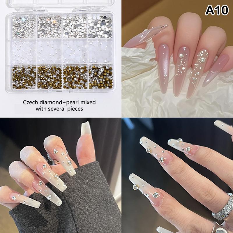 12 Grids 3D Nails Charms Mixed Special-Shaped Diamonds Flat Bottom Diamonds Pearl Sequins Butterfly Diy Manicure Parts