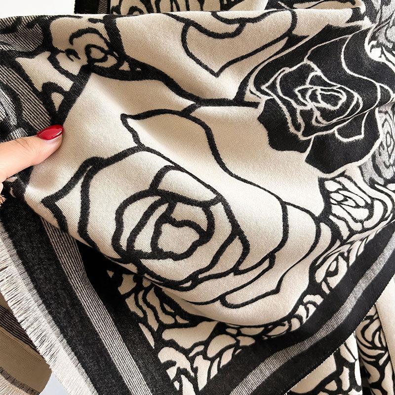 Imitation Cashmere Scarf Women'S Camellia Versatile Scarf Long Thickened Warm Shawl Live Broadcast